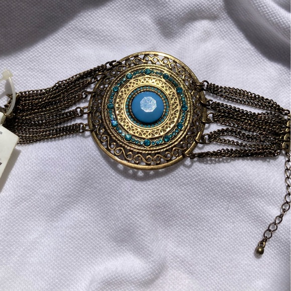 Bronze and Turquoise Shield and Chain Bracelet from Italy. NWT! - Picture 3 of 6